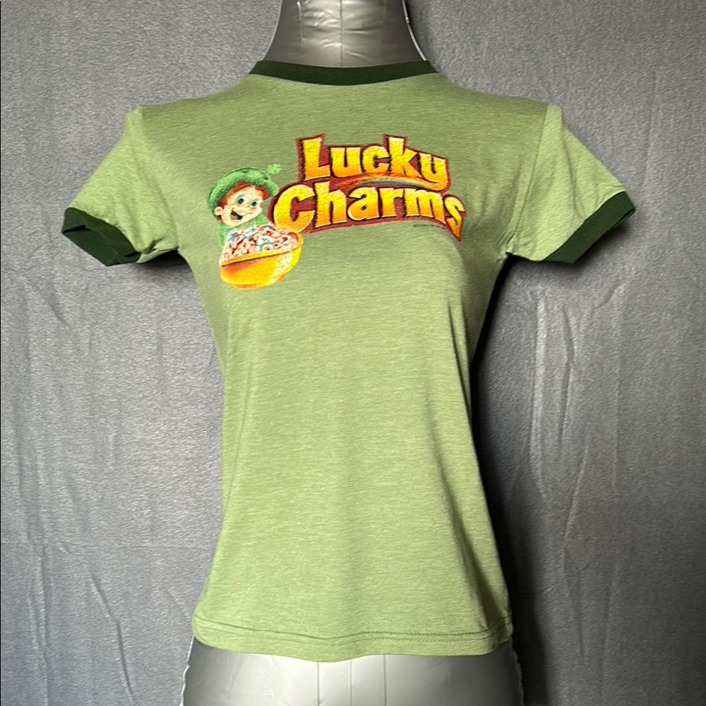 VTG Lucky Charms-Leprechaun Y2K 90s/00s Green Ringer Tee-Small
